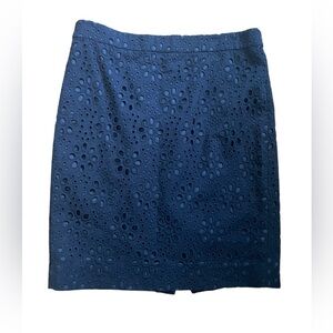 J. Crew The Pencil Skirt Pinwheel Eyelet Navy Size 10